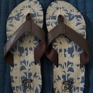 Route 66 Brown and Cream Palm Flip Flops